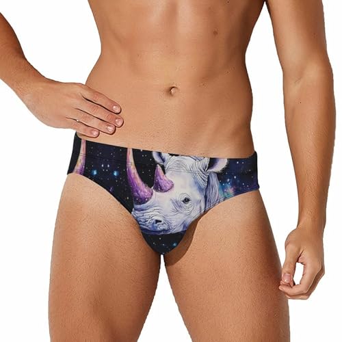 Rhino with Purple Horns Printed Swim Briefs for Men Sexy Bikini Swimwear Elastic Beach Trunks Bathing Suit