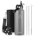 BUZIO Stainless Steel Water Bottle (Cold for 48 Hrs, Hot for 24 Hrs), 40 oz Vacuum Insulated Water Bottle with Straw Lid and Flex Cap (Double Wall, Wide Mouth, BPA Free, Leak Proof), Graphite