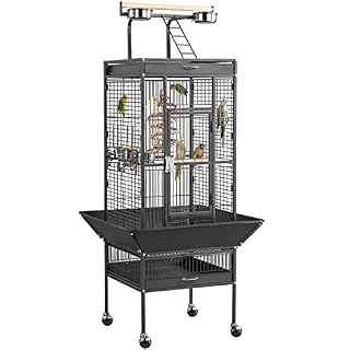 Yaheetech cage oiseaux noire 156 cm avec roulettes