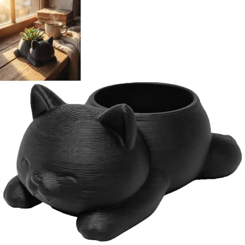 Smaoqingji Kaktus Töpfe Katze Blumentopf Harz Pflanzgefäße - 1 Stück, Schwarz, Niedliche Pflanzer Tierpflanzer, Geeignet für Sukkulenten, Kakteen, Kräuter und Andere Kleine Pflanzen