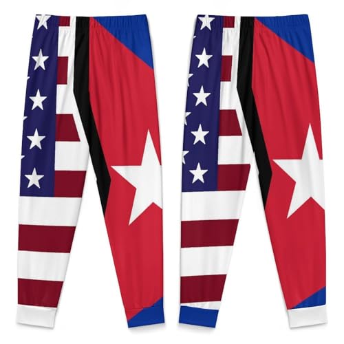 American And Cuban FlagChildren's Pajama Set Round Neck Long Sleeve Top + Pants Two-piece Set140CM4