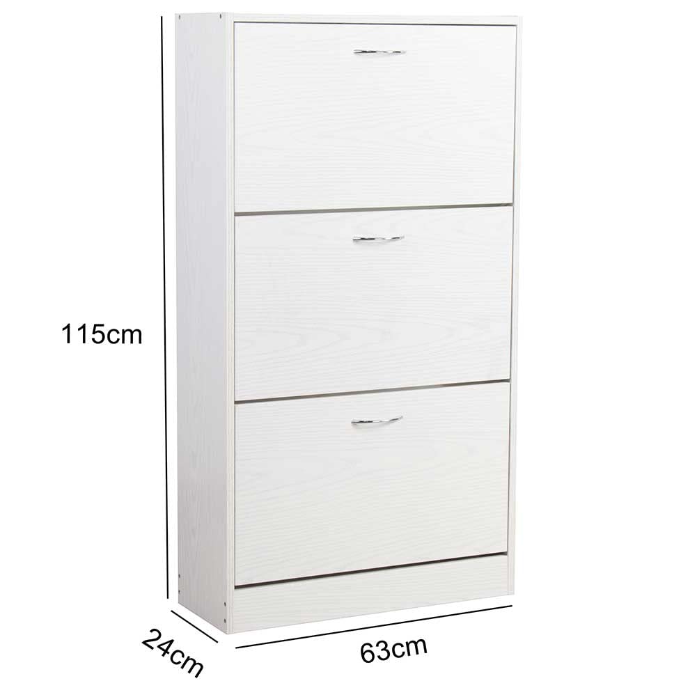 BAKAJI Scarpiera Portascarpe in Legno MDF con 3 Ante Porta Scarpe a Ribalta Maniglie in Metallo Doppia Profondità Dimensioni Compatte Slim 63 x 24 x 115 cm Ingresso Casa (Bianco Frassinato)