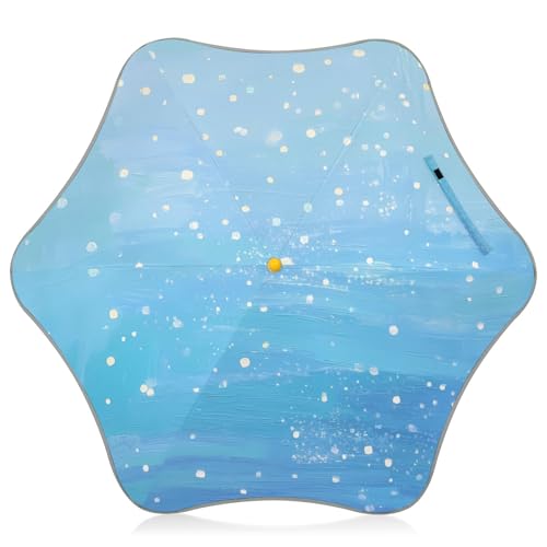 Nexawaveo Paraguas infantil con UPF 50+ azul brillante punteado para sol y lluvia, diseño resistente al viento, borde reflectante, fácil de abrir para niños pequeños