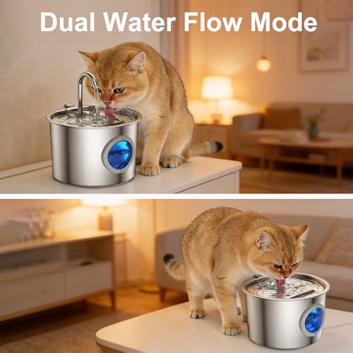 Image of Cat Water Fountain 2.2L for Drinking, Stainless Steel Cat Fountain ，Encourages Hydration with Fresh, Filtered Water