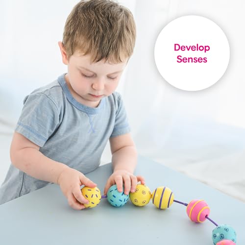 Image of Edushape Sensory Beads Connecting Toys for Baby - Large Textured Solid Color Pop Beads for Toddlers 1-3, 2-4, 4-6 Years and Up - Lacing Beads Enhances Motor Skills, Tactile Senses for Kids