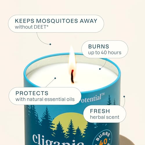 Cliganic Mosquito Repellent Candle (9oz) | Citronella, DEET Free, Essential Oil Infused for Outdoor, Camping | Burns 40 Hours