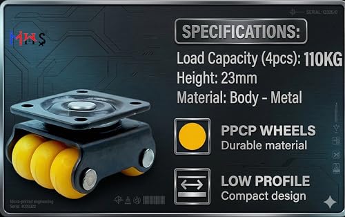 Image of MHS Heavy Duty Revolving Caster Wheels - 360 Rotating Sixer Castor Wheels with Roller | 4pcs with Screws in 1 Set | for Trolley, Furniture, Table, Bed | Made in India. (110 KG Load Capacity, 1, Set)