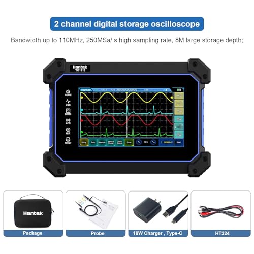 Image of Hantek TO1112 Touch Screen Tablet Oscilloscope, 2 Channel Handheld Digital Oscilloscope, 110MHz