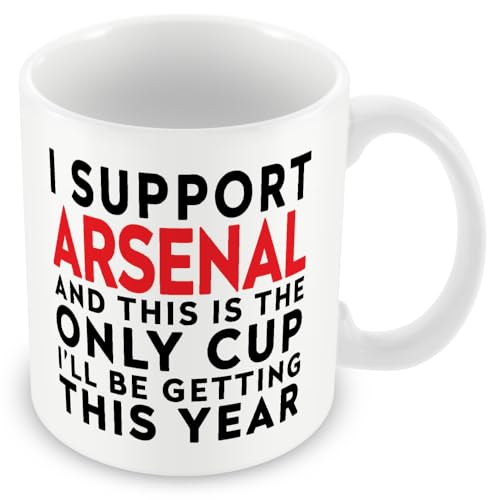 MUGGZ Funny Arsenal Football Mug – I Support Arsenal and This is The Only Cup I’ll Be Getting This Year – Joke Gift for Dad, Friends, Fans – 11oz Ceramic Tea Coffee Cup – Dishwasher Safe