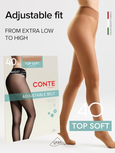 Image of Conte Tights for Sensitive Skin Sheer to Waist Hipster Low-Rise Pantyhose with Adjustable Belt, Top Soft 40 Den