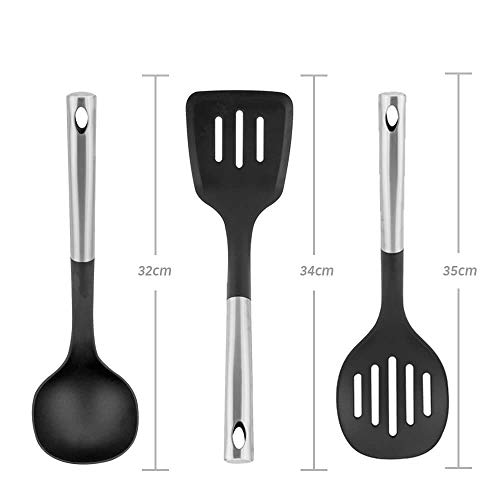 KIT UTENSILIOS DE COZINHA PRETO COM CABO INOX K1C