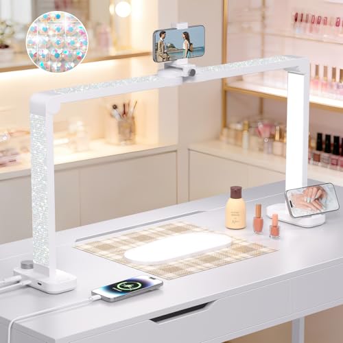 Haosegd Half Moon Light for Nail Desk Nail Lamp for Desk White Diamonds
