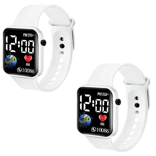 Goldenize Fashion New Waterproof Day Date Display Muticolour Electronic Children Kids Digital Sports Fitness Square Led Watch for Kids, Boy & Baby Girls- Watch for Kids Gift-Pack of 2 (Pegion White)