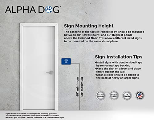 ALPHA DOG ADA SIGNS Custom ADA Compliant Braille Sign, 6\"x9\" Room Identification Plaque, Tactile Text, Raised Letters, Personalized 4-Line, Indoor/Outdoor, USA-Made (Blue)