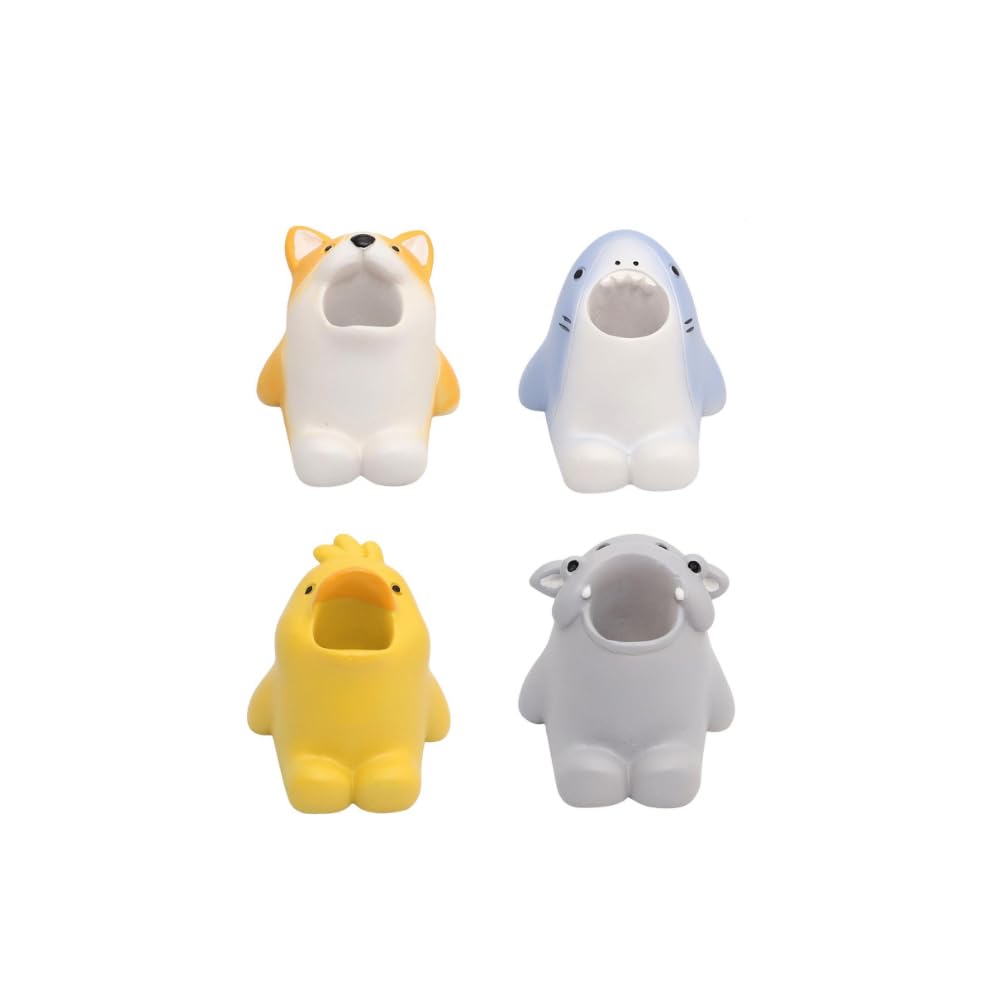 Arfuka White/Beige Toothbrush Holder Cute Resin Bathroom Organizer Multifunctional Pen Holder Desktop Storage Box Pen Brush Container Pack Of 4