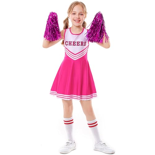 Catálogo de Ropa de Cheerleading y animación para comprar online. 41 LOLANTA Disfraz de animadora para niñas, vestido de animadora, uniforme de animadora, pompones (Rosado, 6-7)