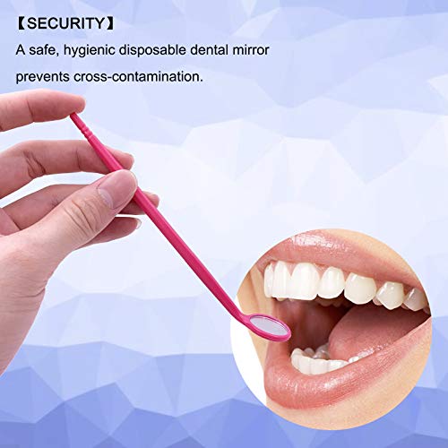 TENFLY 100pcs Disposable Dental Exam Mouth Mirrors Oral Dental Mirror Plastic Dental Instrument (Pink)
