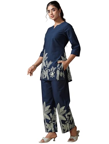Image of Pinkmint Women's Pure Cotton Co Ord Set l Kurta Sets for Women |Kurta Sets| Printed Kurta with Pant l Stylish Pocket & 3 /4 Sleeve Women Co-ord Set (Avaiable in Plus size)