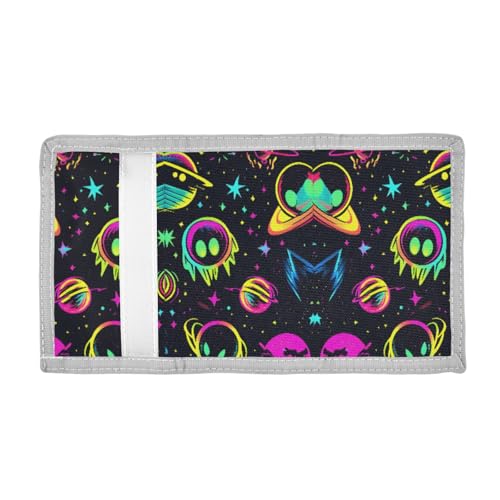 ALAZA Kids Wallets for Boys Girls Toddler Trifold Wallet Children Small Neon Planet with Zipper Coin Pocket2