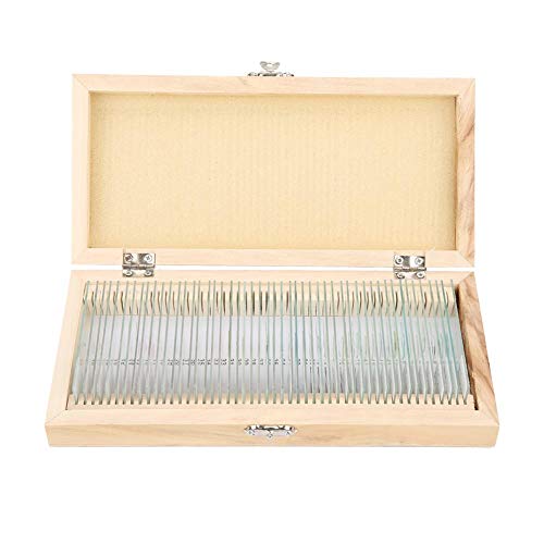 NDNCZDHC 50pcs Microscope Slides with Specimens, Prepared Microscope Slides Biology Glass Microscope Slides with Wood Box