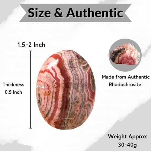 Image of Certified Rhodochrosite Crystal Palm Pebbles Stones for Anxiety Stress Relief Massage - AAA Grade Original Healing Gemstone Agate Palm Stone for Yoga Meditation Spiritual Reiki Feng Shui