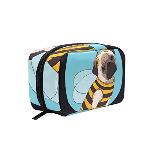 Preisvergleich Produktbild LIUBT Kosmetiktasche mit lustigem Mops-Welpe, Hund, Biene, Kosmetiktasche, Reise-Kosmetiktasche, multifunktionaler Organizer für Frauen