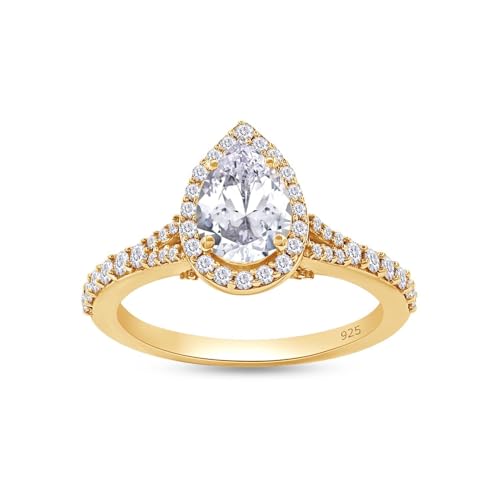 1.75 CTTW Pear & Round Cut Lab Created Moissanite Pear Shaped Halo Wedding Engagement Ring for Women in 14k Gold Plated Sterling Silver Promise Ring for Her, VVS1 Clarity