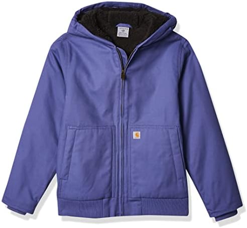 Carhartt Girls' Zip Front Flannel Quilt Lined Hooded Active Jac, Marlin, 7-8 Years