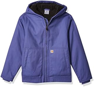 Carhartt Girls' Zip Front Flannel Quilt Lined Hooded Active Jac, Marlin, 10-12 Years