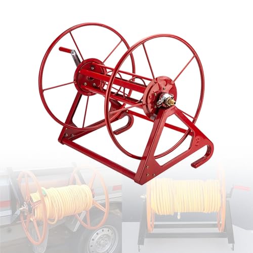 MBBTAG Wall Mounted Hose Reel, Garden Water Hose Holder with Hand Crank, Easy Watering, All Metal Construction for Outdoor Garage Yard Lawn Watering and Storage(47x39x53cm)