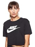 Swoosh logo on the frontal Nike W NSW tee Essntl CRP ICN Ftra Camiseta, Mujer, Negro (Black/White), M