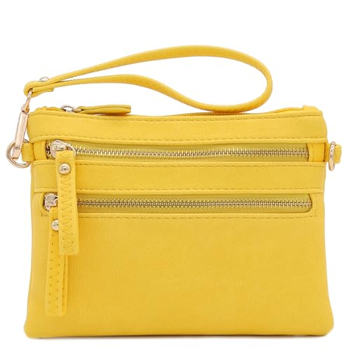 Image of FashionPuzzle Multi Zipper Pocket Small Wristlet Crossbody Bag