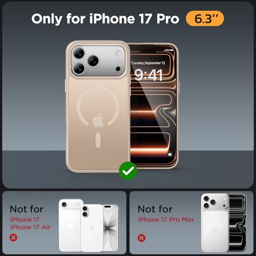 Image of Miracase Magnetic for iPhone 17 Pro Case 6.3 inch with Screen Protector, [Compatible with MagSafe] Military-Grade Protection, Anti-Fingerprint, Slim Thin Phone Case for 17 Pro Cover, Khaki Gold