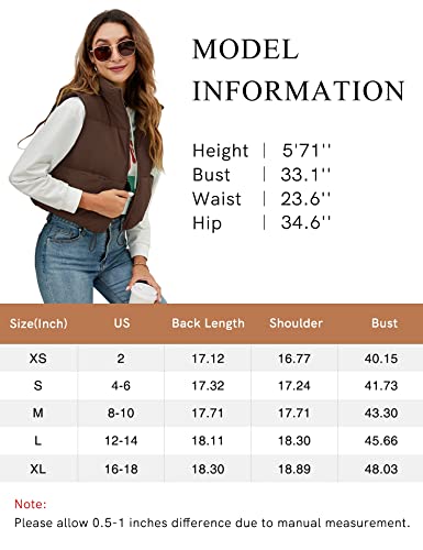 Akewei Womens Winter Sleeveless Jacket Coat Basic Crop Vest Stand Collar Waistcoat Zipper Coat Outerwear With Pockets (Brown,Xs) #TOP5