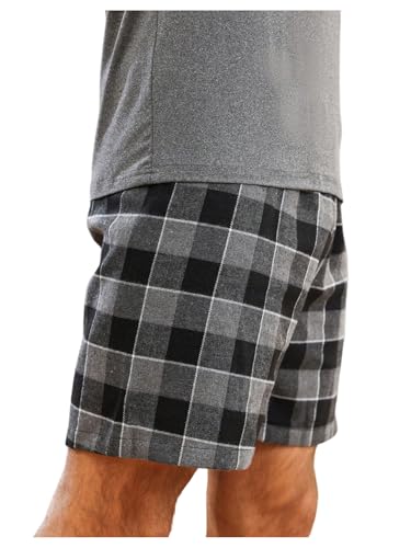 SweatyRocks Men's Plaid Print Pajamas Set Short Sleeve 2 Piece Sleepwear Lounge Sets4