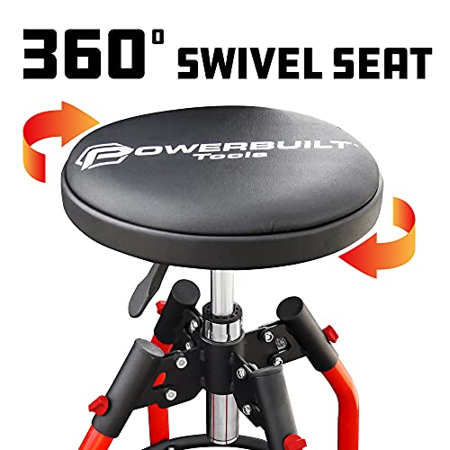 Powerbuilt Swivel Shop Stool, Padded Garage Seat, Gas Spring Adjustable Height Steel Tubing, Red and Black 240375 - Thumbnail 5