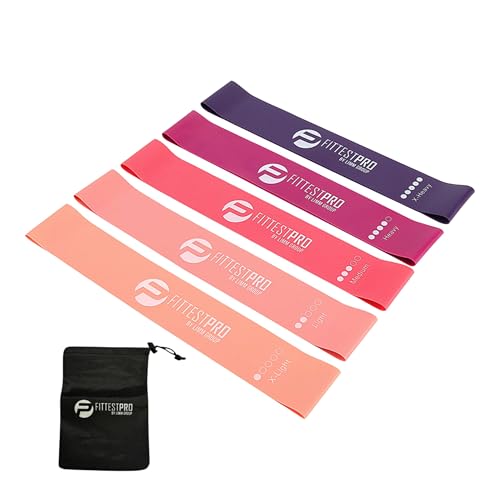 Limm Bandas de resistencia para ejercicio – Juego de 5 bandas para entrenar con guía de instrucciones y bolsa de transporte – Mini bandas de resistencia para piernas y glúteos