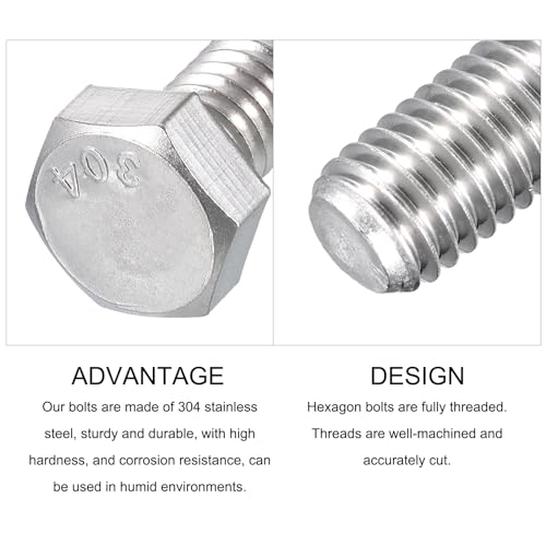 Image of METALLIXITY Hex Head Bolts (5 /16-18 x 7 /8 inch) 20Pcs, 304 Stainless Steel 18-8, Fully Threaded, External Hex Drive, Plain Finish, Hex Head Screw Bolt, Silver