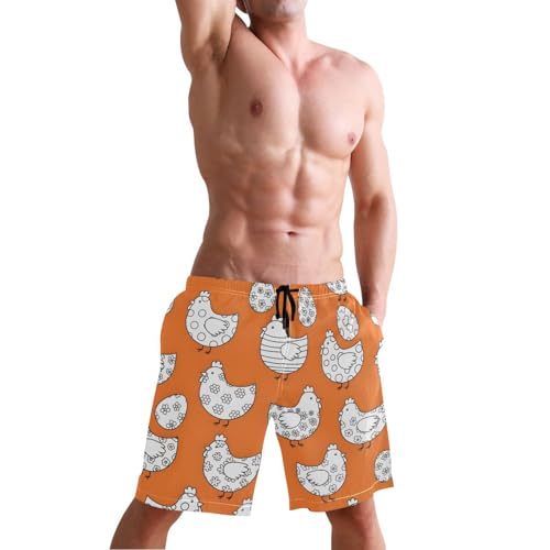 Men's Swim Trunks Quick Dry Swimming Shorts with Pocket Chicken Eggs Pattern on Orange Swimsuit Trunks4