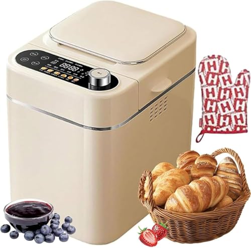 Automatic Bread Machine, Stainless Steel Breadmaker with Nut Dispenser, 26 Preset Functions, 13-Hour Timer, 1-Hour Keep Warm, Compact Design for Home Kitchen