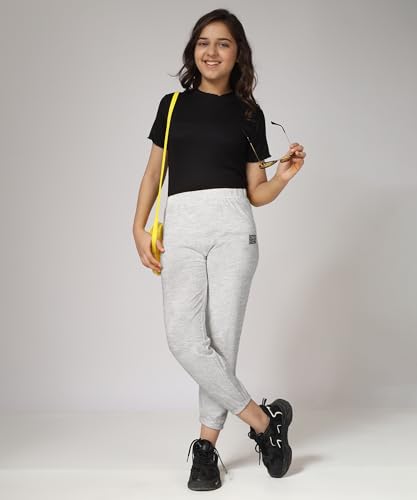 Image of KYDA KIDS Girls Mid Rise 100% Pure Cotton Track Pants | Regular Fit Elastic Waist Casual Wear | Soft Comfortable Kids Trousers (Pack of 2)