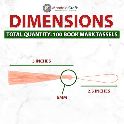 Image of Mandala Crafts 100 Small Peach Silky Bookmark Tassels with Loops for Crafts | Machine Washable, Polyester Mini Craft Tassels for Jewelry Making, Graduation Decorations, Keychains, Gift Tags & Ornaments