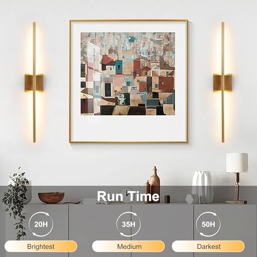 Image of 15800 mAh Battery Operated Wall Sconce with Remote Control Dimmable Wall Sconce Set of Two 3000K LED Brass Gold Wireless Wall Light Battery Powered Cordless Rechargeable Sconces Wall Lighting Set of 2