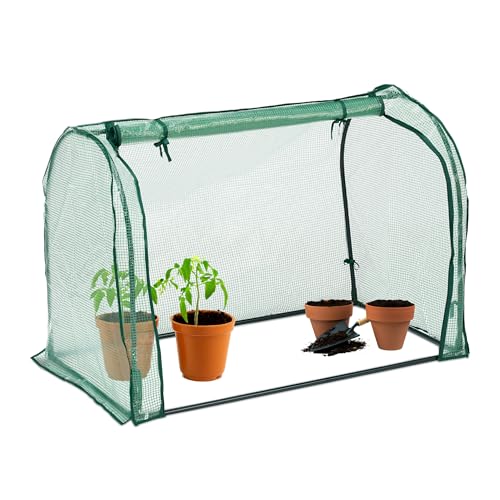 Relaxdays Foliengewächshaus, PE-Folie, aufrollbare Tür, HBT: 80x113x70 cm, Folientunnel, Stecksystem, transparent/grün