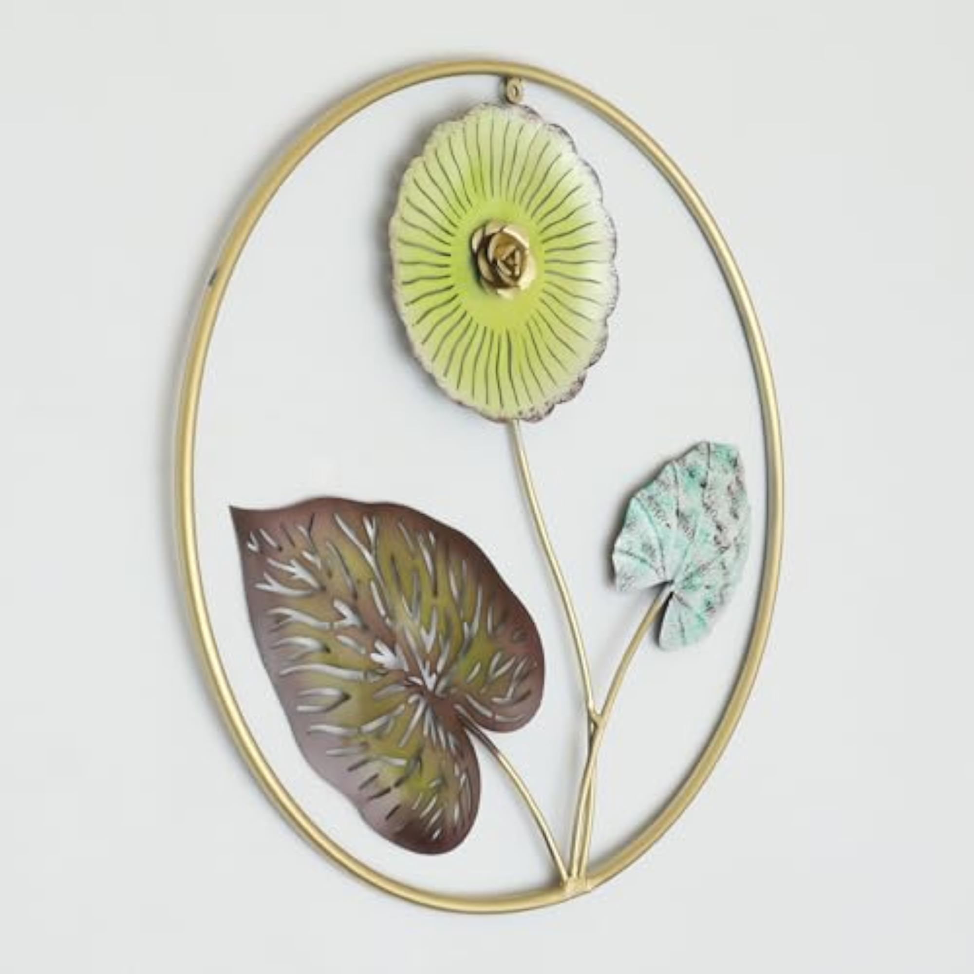 Multicolor Metal Round Dalvir Leaf Wall Frame Sculpture