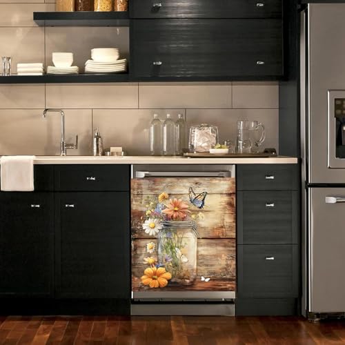 Image of BVBOX Dishwasher Magnet Cover 23 inchx26 inch, Reusable Magnetic Refrigerator Covers, Dishwasher Magnets Decorative Cover Fridge Door Skin Panel Stickers for Home Kitchen Appliance,Flower Arrangement