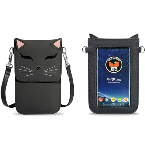 Cell Phone Purse - Touch Screen Women’s Crossbody Handbags (Just For Fun) - Cell Phone Purse & Crossbody Phone Case (Black Cat)