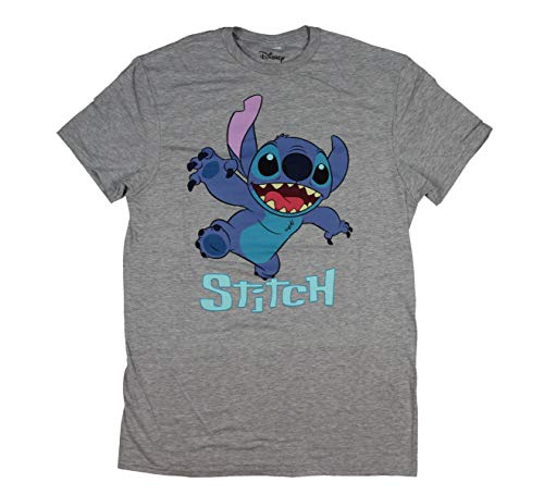 Disney Lilo and Stitch Happy Pose Stitch Men's T-Shirt (X-Large) Heather Grey