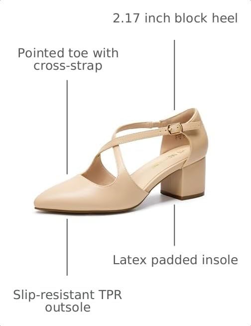 Image of DREAM PAIRS Women's Chunky Heels Dress Pumps Closed Pointed Toe Comfort Cross Strap Block Heel Shoes for Party Dance Wedding