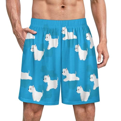 Red And White Polka Dot Westie Dogs Pattern Men's Shorts Pajama Sleepwear Swim Trunks Funny Swimsuit